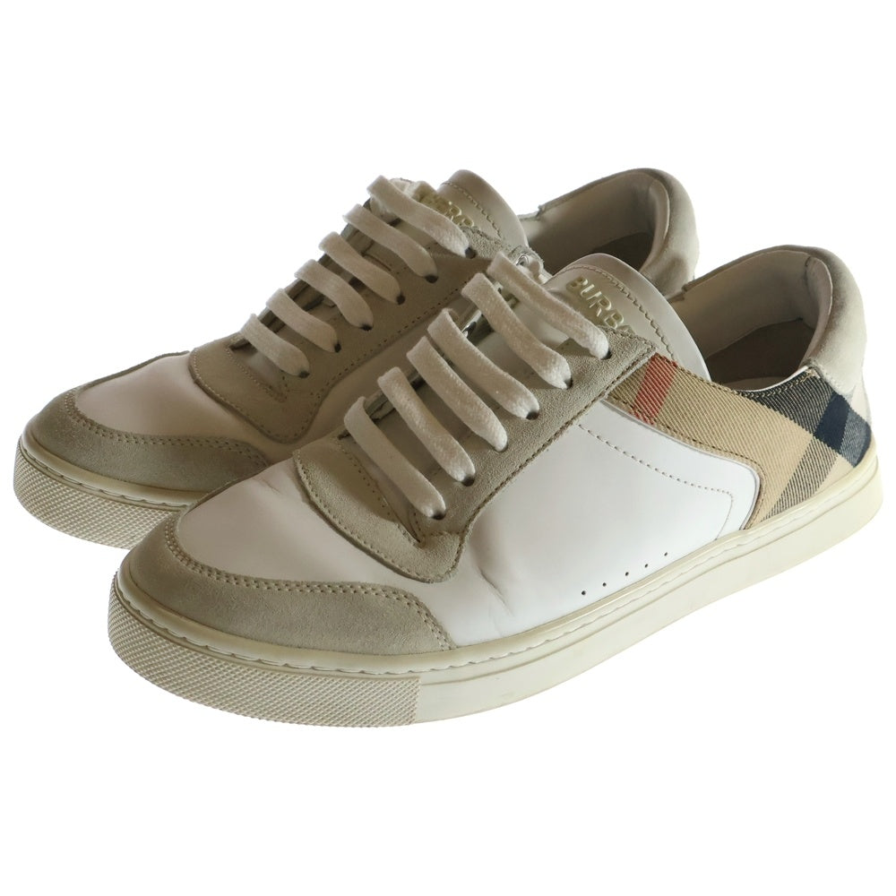 BURBERRY(バーバリー) ノヴァチェック キャンバス レザーローカットスニーカー ハウスチェックローカットニーカー ホワイト/ブラウン/ベージュ