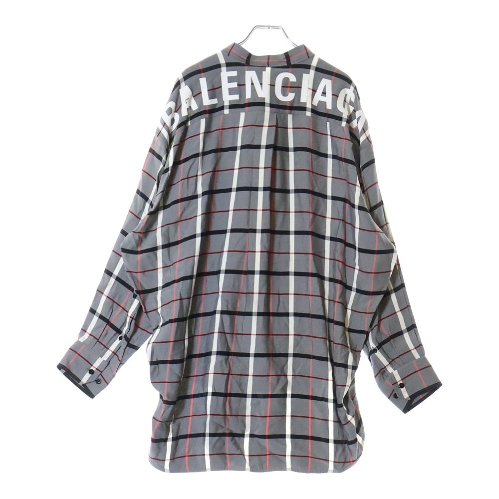 BALENCIAGA(バレンシアガ) バックロゴプリント チェック柄 オーバーサイズシャツ ネイビー