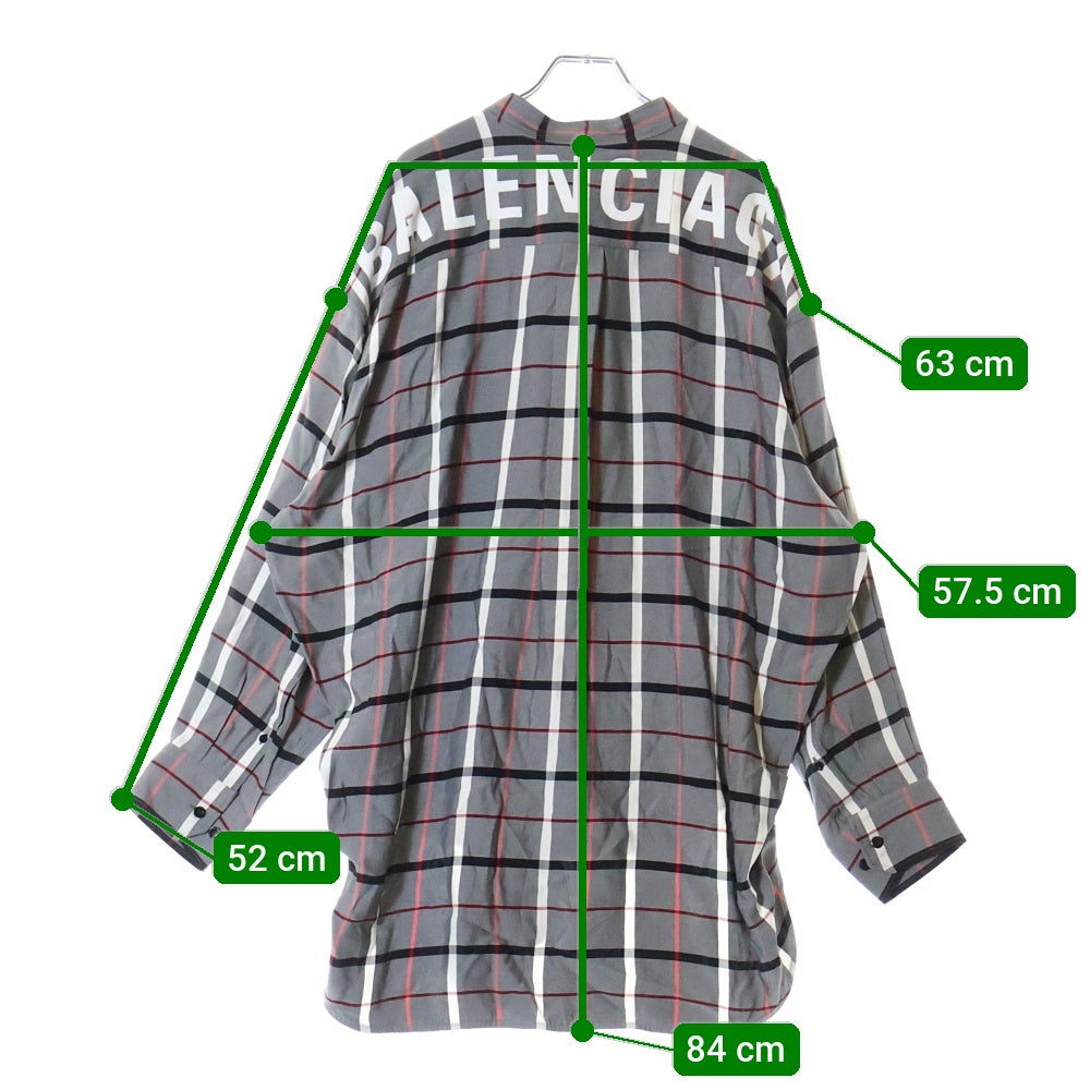 BALENCIAGA(バレンシアガ) バックロゴプリント チェック柄 オーバーサイズシャツ ネイビー