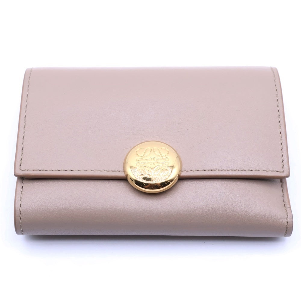 LOEWE(ロエベ) ぺブル バーティカル アナグラムロゴ カーフスキン レザー スモール コンパクトウォレット 三つ折り財布 ゴールド金具 ベージュ