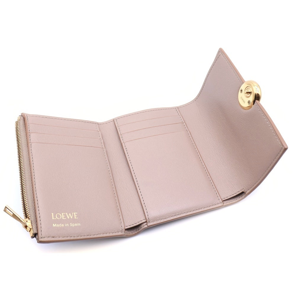 LOEWE(ロエベ) ぺブル バーティカル アナグラムロゴ カーフスキン レザー スモール コンパクトウォレット 三つ折り財布 ゴールド金具 ベージュ