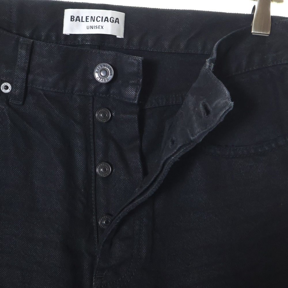 BALENCIAGA(バレンシアガ) ダメージ加工 ストレートデニムパンツ 681733 ブラック