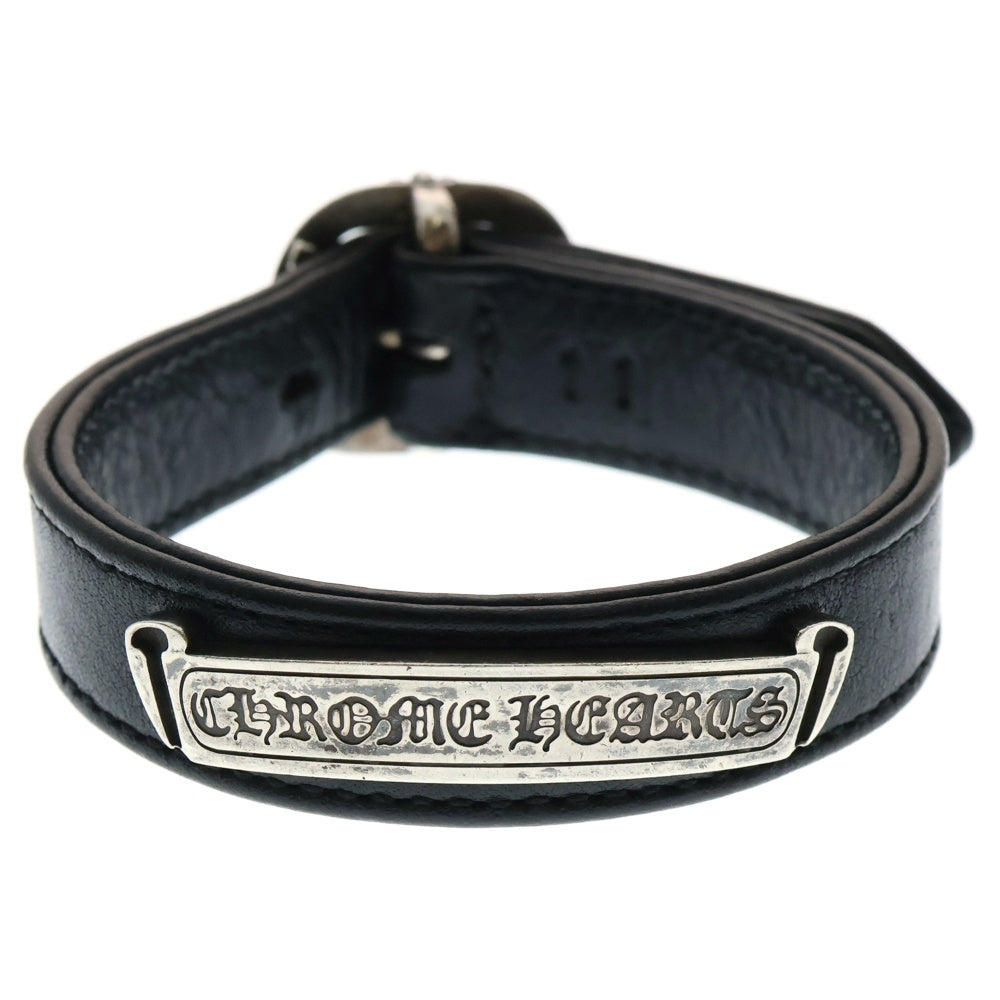 CHROME HEARTS(クロムハーツ) GUNSLINGER LEATHER CUFF BRACELET W/SCROLL CHスクロールラベル レザーブレスレット シルバー/ブラック