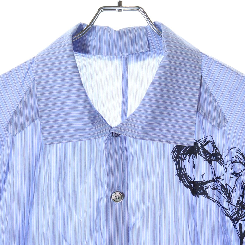 Yohji Yamamoto(ヨウジヤマモト) 17AW You Snitch L/S STRIPE SHIRT プリント ストライプ 長袖ロングシャツ ブルー HK-B31-021