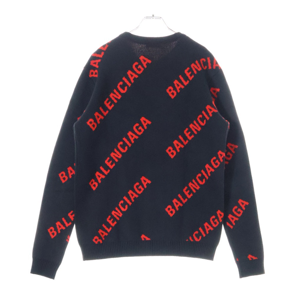 BALENCIAGA(バレンシアガ) ロゴ総柄 ジャガードオーバーシルエットニット レッド/ブラック 625970 T3178
