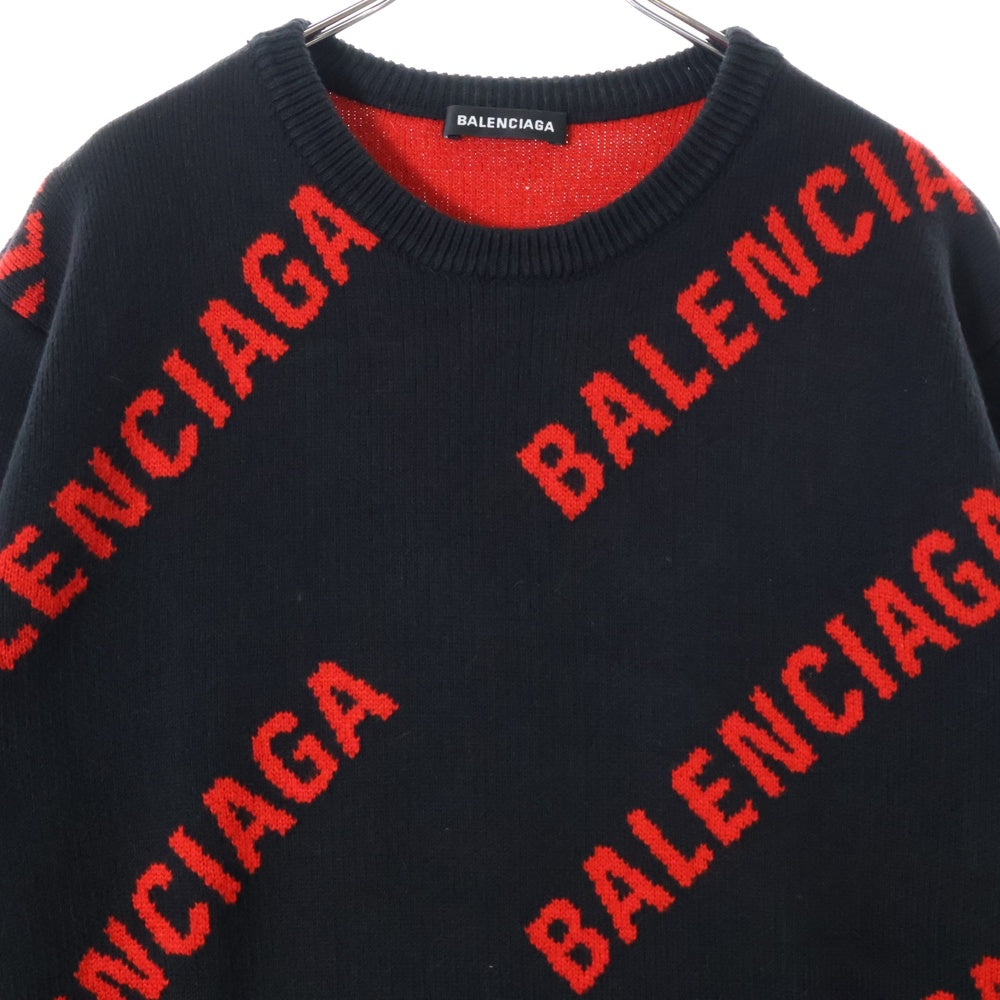 BALENCIAGA(バレンシアガ) ロゴ総柄 ジャガードオーバーシルエットニット レッド/ブラック 625970 T3178