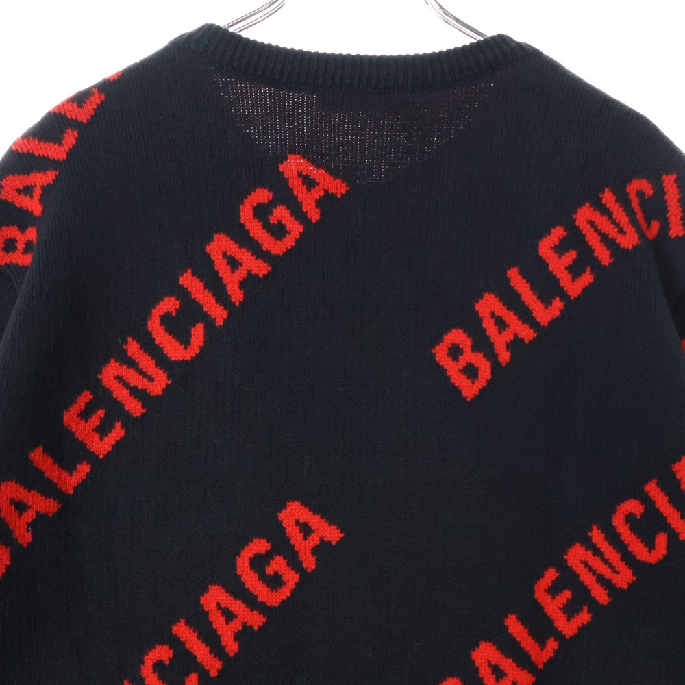 BALENCIAGA(バレンシアガ) ロゴ総柄 ジャガードオーバーシルエットニット レッド/ブラック 625970 T3178