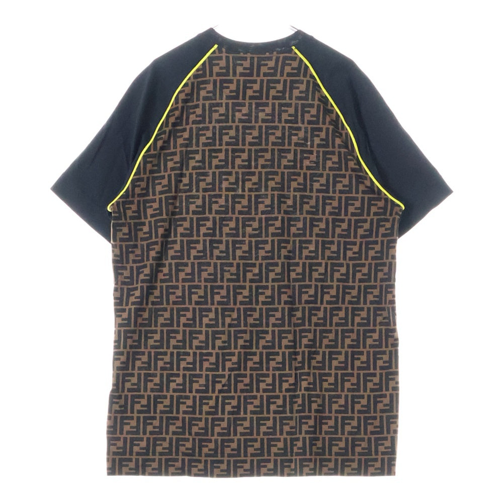 FENDI(フェンディ) ロゴ刺繍 ズッカ総柄 ラグラン半袖クルーネックTシャツカットソー ブラウン FY0980