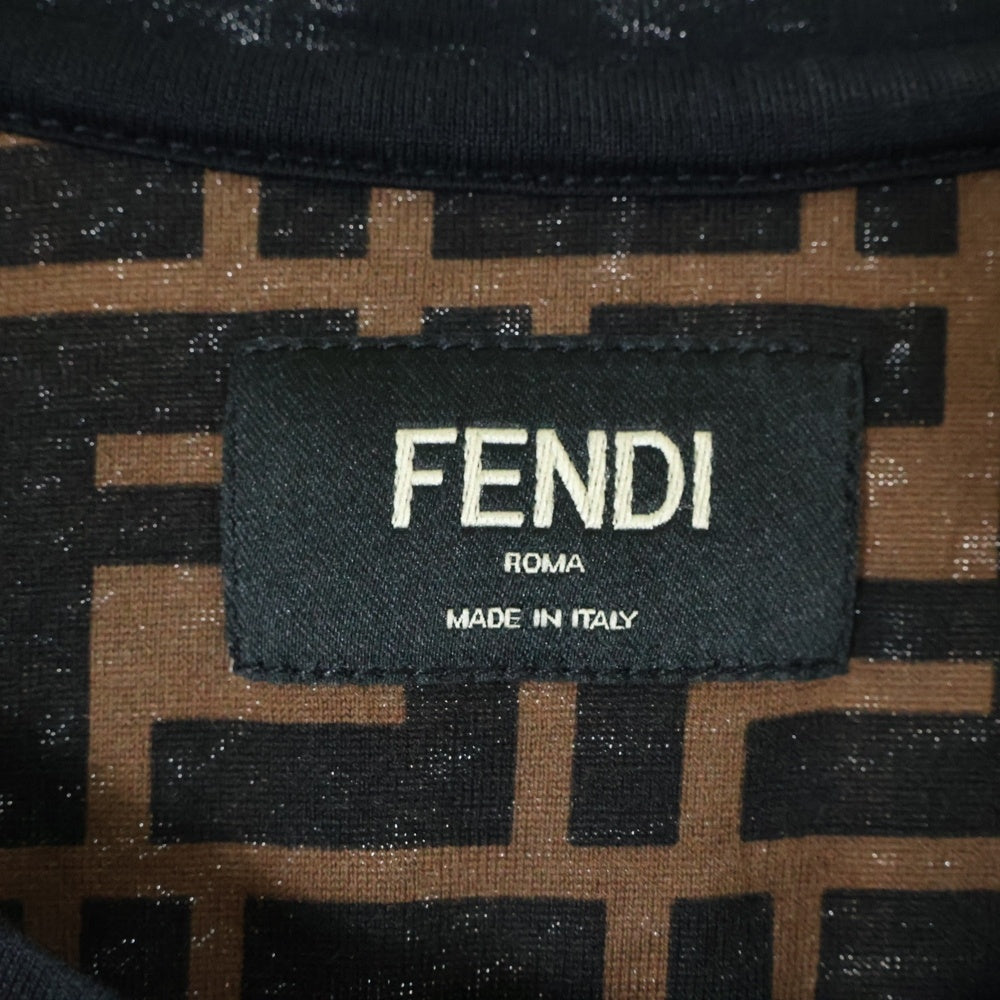 FENDI(フェンディ) ロゴ刺繍 ズッカ総柄 ラグラン半袖クルーネックTシャツカットソー ブラウン FY0980