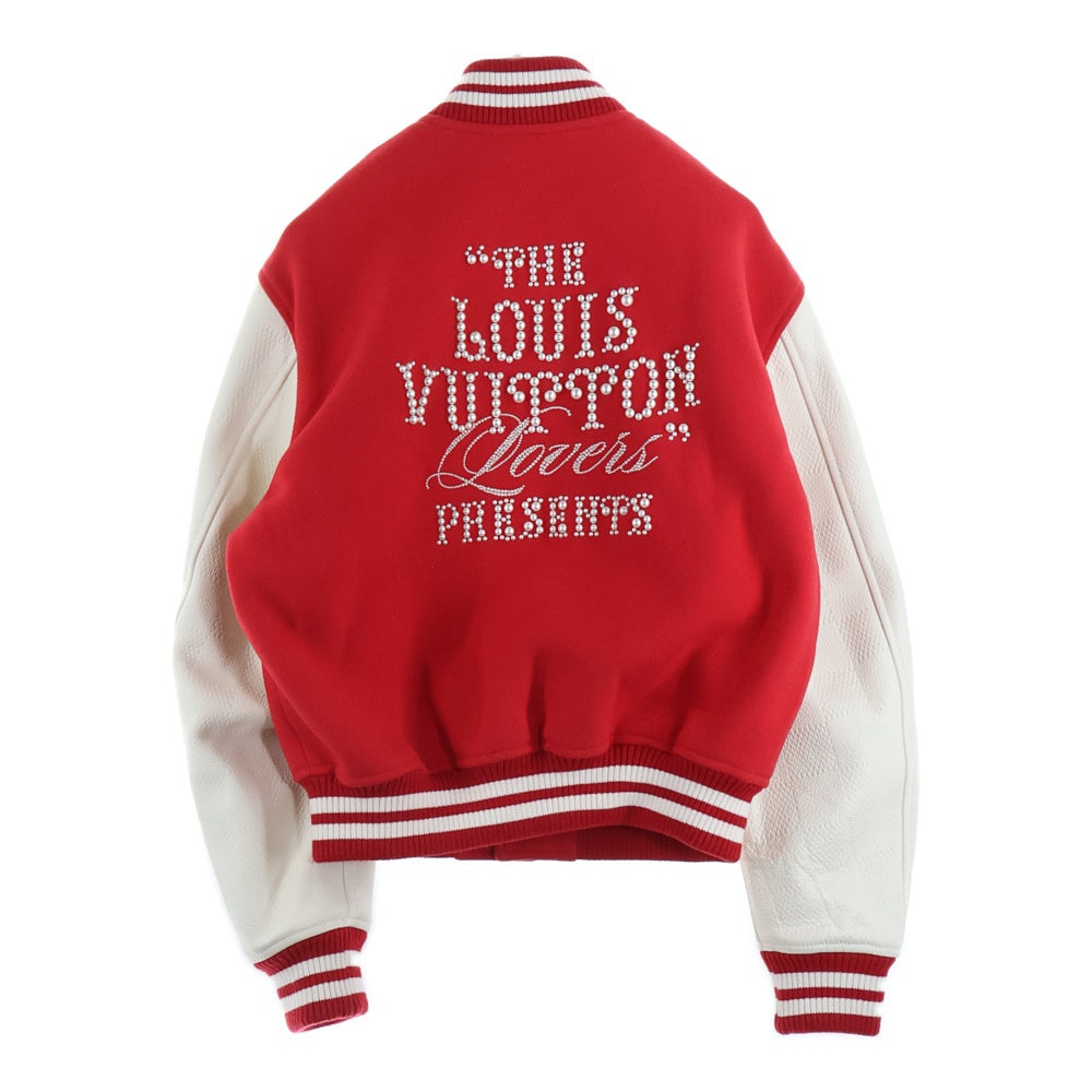 LOUIS VUITTON(ルイヴィトン) 24SS ミックス レザー バーシティ ブルゾン ジャケット スタジャン ホワイト/レッド 1AFIQA RM241 BQV HQL87E