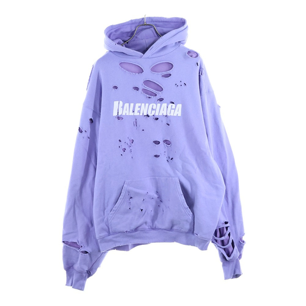 BALENCIAGA(バレンシアガ) 21SS Caps Destroyed Hoodie キャップス デストロイド フーディ プルオーバースウェットパーカー ダメージ加工 パープル 659403 TKVB6