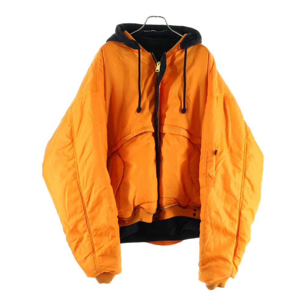 VETEMENTS(ヴェトモン) 17AW ×Alpha Reversible Hooded Bomber Jacket アルファ リバーシブルフーディーボンバージャケット ブラック/オレンジ MAH18JA35