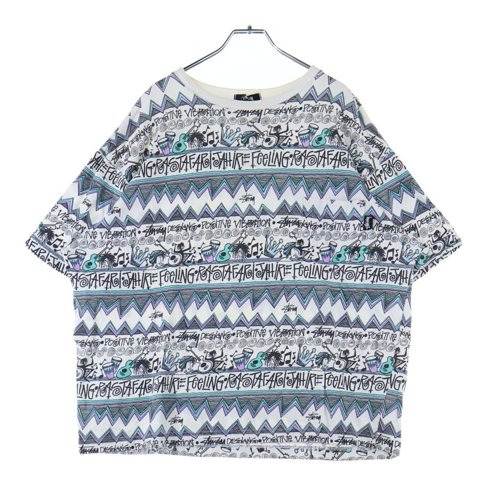 STUSSY(ステューシー) 80s OLD STUSSY オールドステューシー 総柄 ポケットクルーネック半袖カットソー マルチカラー