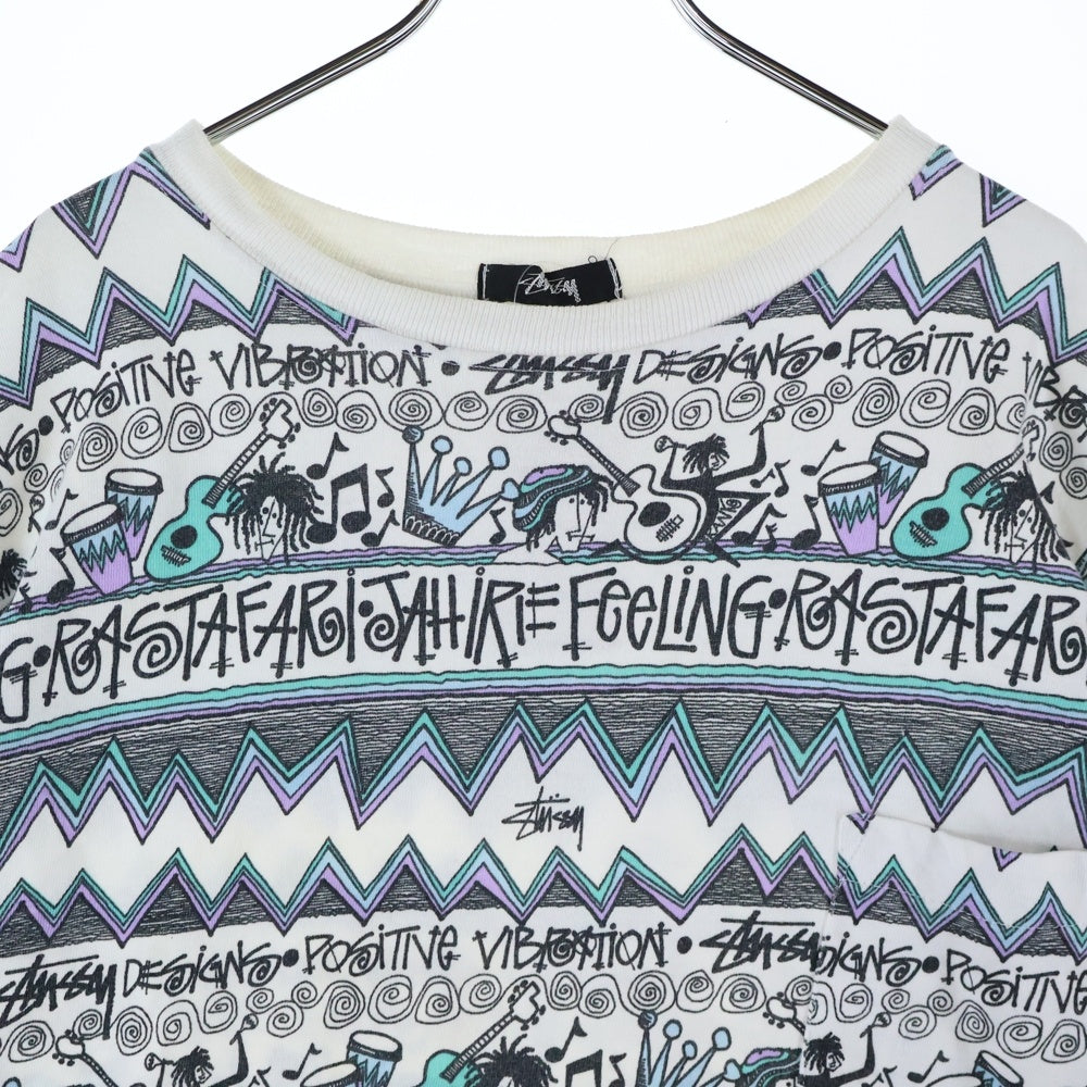 STUSSY(ステューシー) 80s OLD STUSSY オールドステューシー 総柄 ポケットクルーネック半袖カットソー マルチカラー