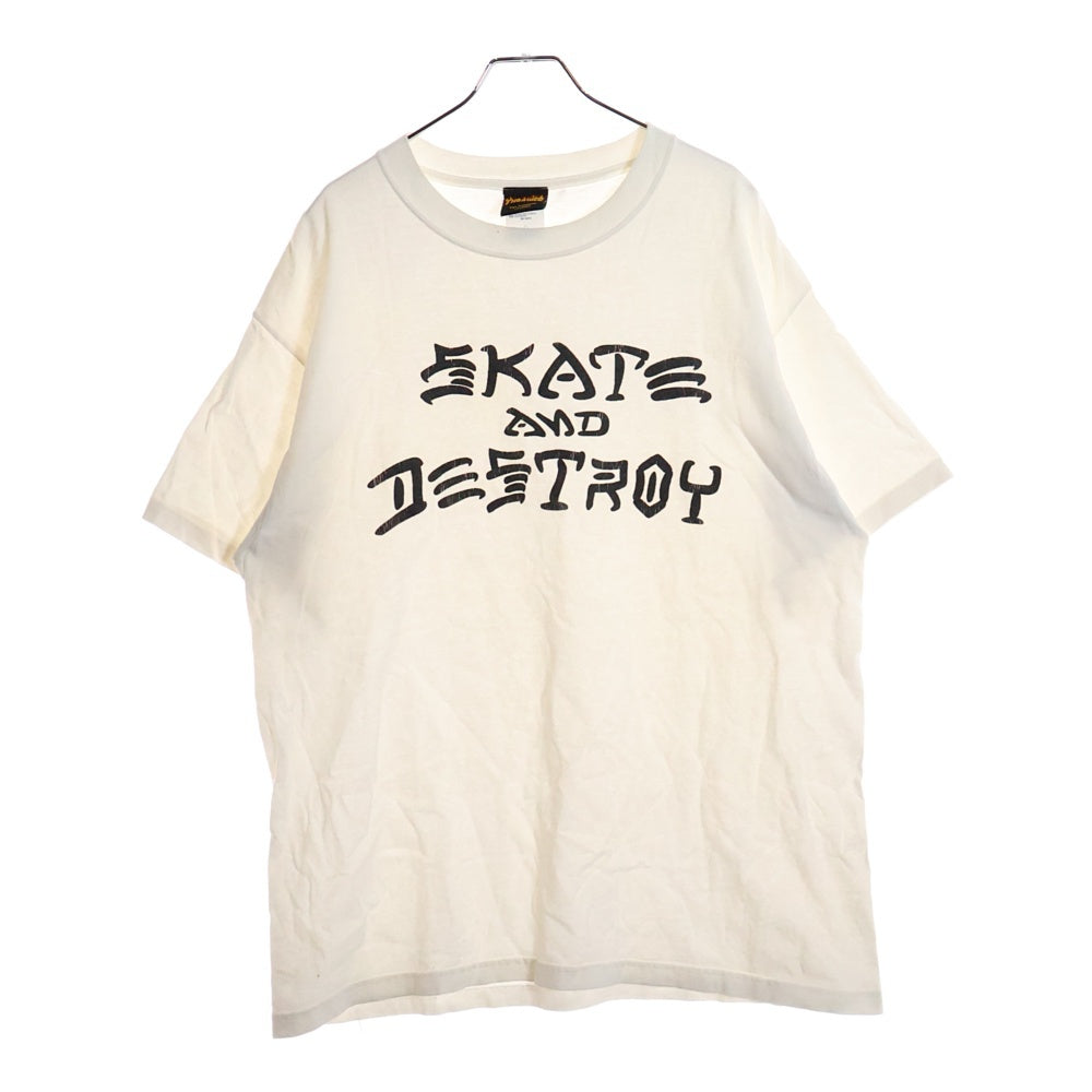 THRASHER(スラッシャー) SKATE&DESTROY スケートアンドデストロイプリント クルーネック半袖カットソー ホワイト