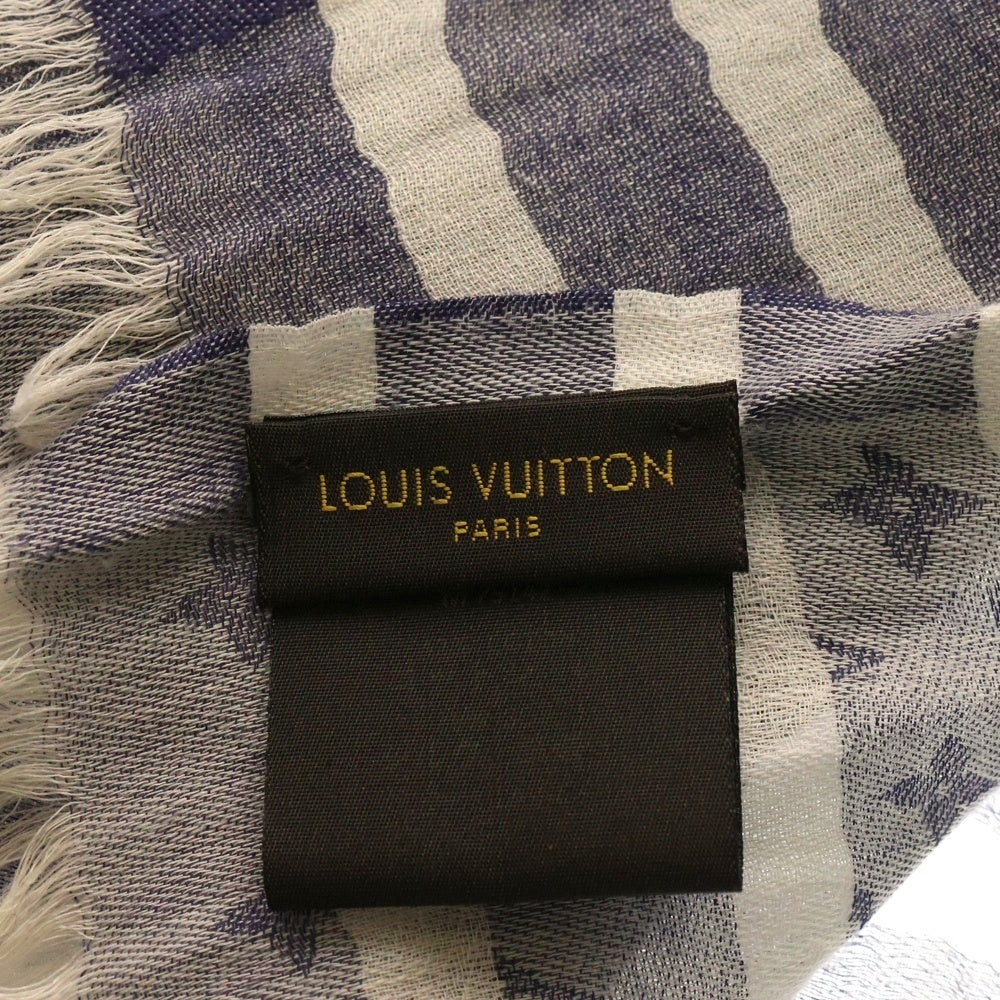 LOUIS VUITTON(ルイヴィトン) ストライプ モノグラム総柄 シルク スカーフ ネイビー M75142