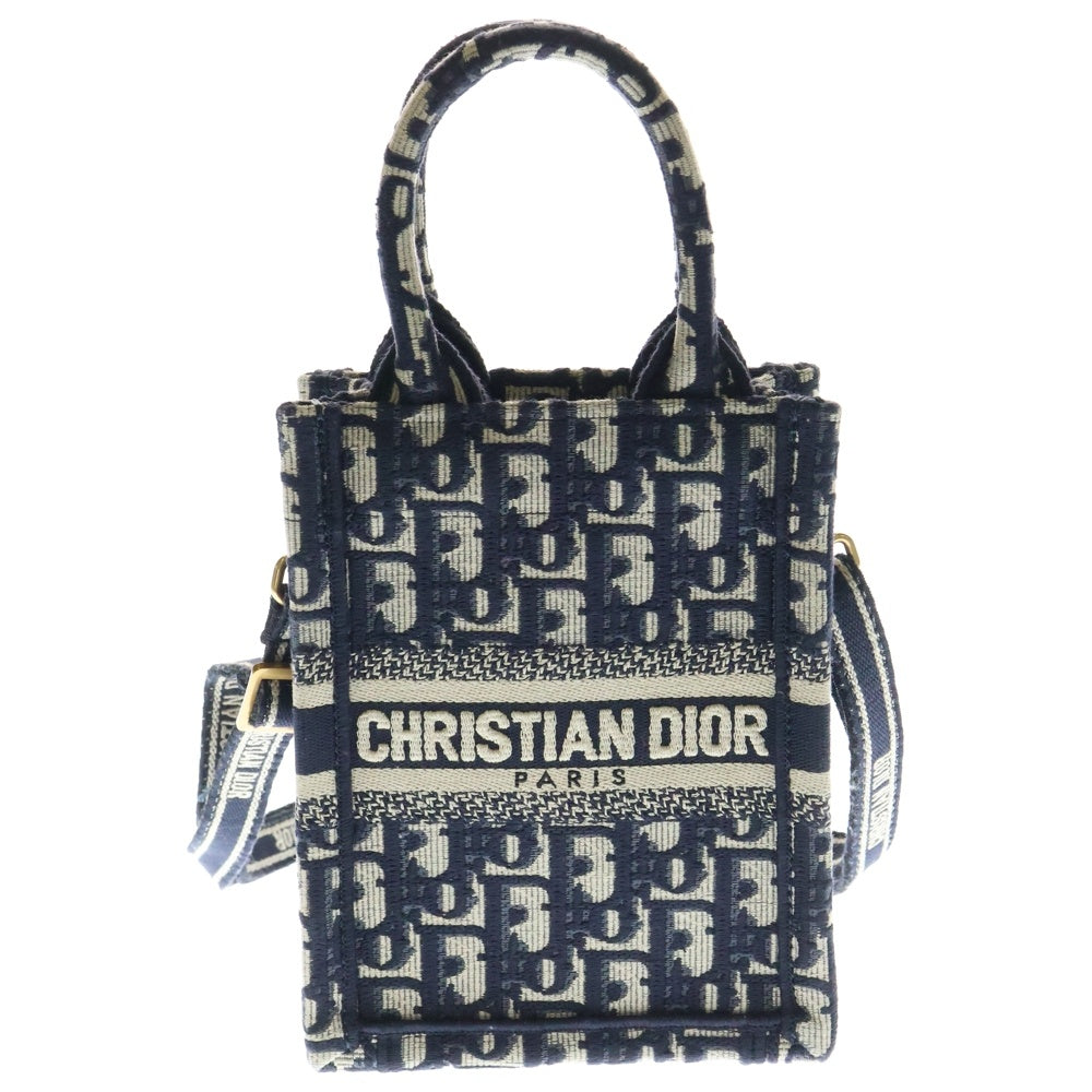 Christian Dior(クリスチャンディオール) バーティカル ブックトート オブリーク キャンバス 2WAYバッグ フォンバッグ フォンショルダー ショルダーバッグ ゴールド金具 ネイビー