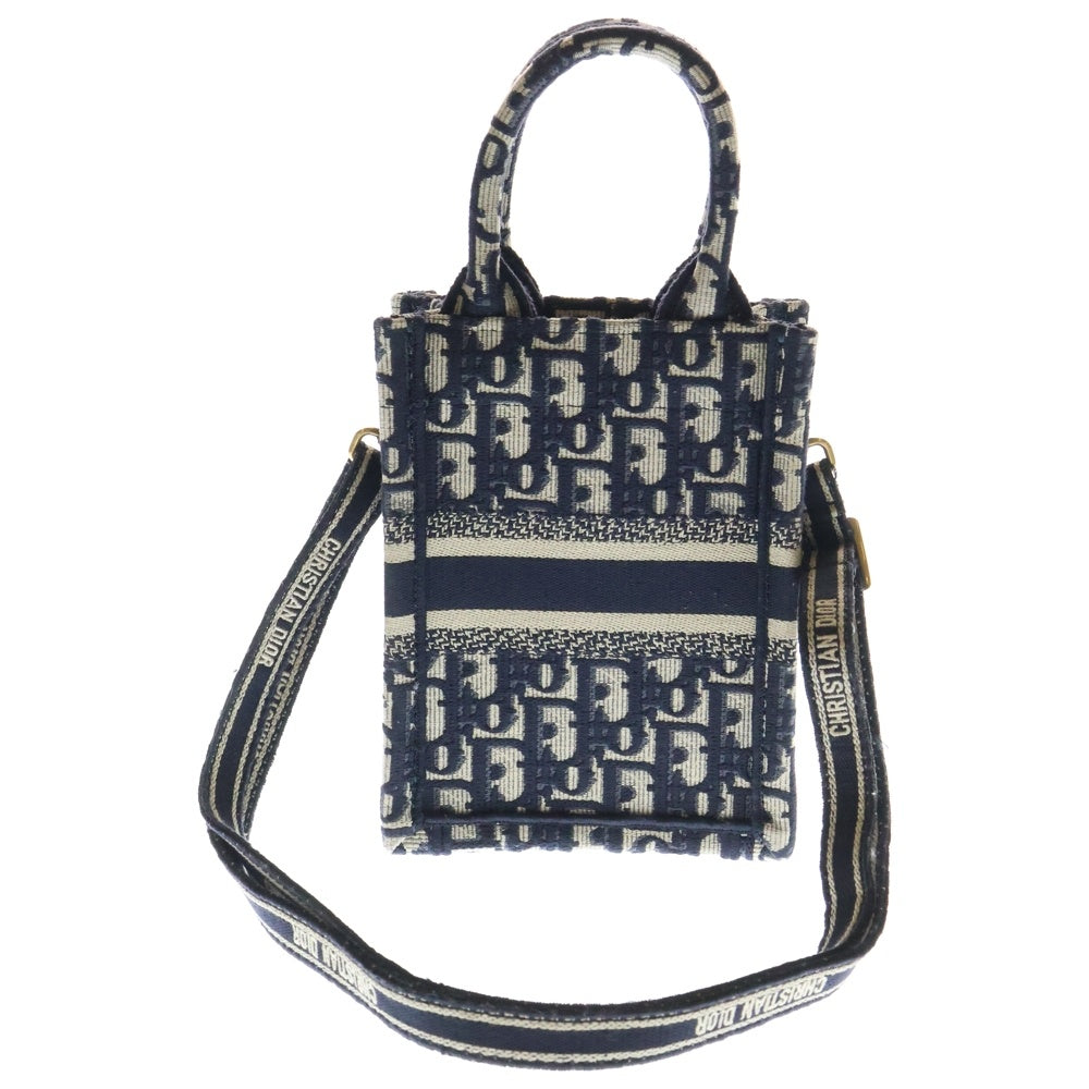 Christian Dior(クリスチャンディオール) バーティカル ブックトート オブリーク キャンバス 2WAYバッグ フォンバッグ フォンショルダー ショルダーバッグ ゴールド金具 ネイビー