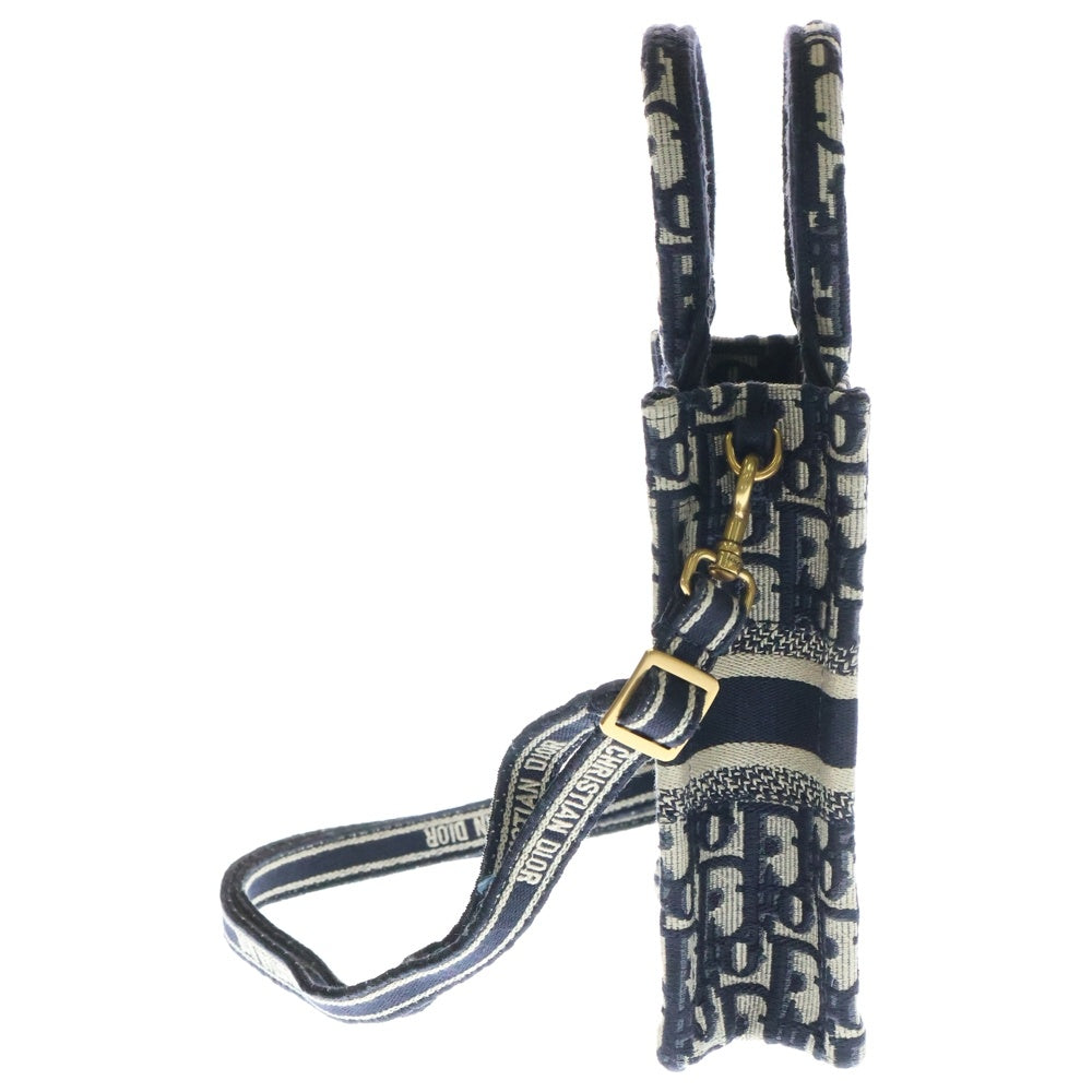 Christian Dior(クリスチャンディオール) バーティカル ブックトート オブリーク キャンバス 2WAYバッグ フォンバッグ フォンショルダー ショルダーバッグ ゴールド金具 ネイビー