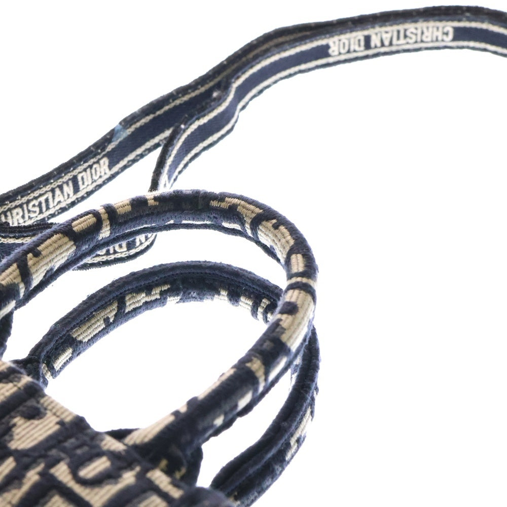 Christian Dior(クリスチャンディオール) バーティカル ブックトート オブリーク キャンバス 2WAYバッグ フォンバッグ フォンショルダー ショルダーバッグ ゴールド金具 ネイビー