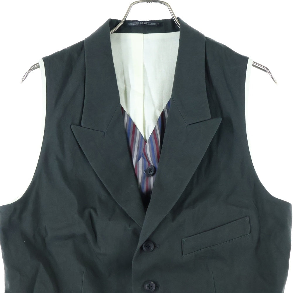 Yohji Yamamoto POUR HOMME(ヨウジヤマモト プールオム) 24SS レイヤード ストライプ ベストジャケット カーキ HS-V06-801