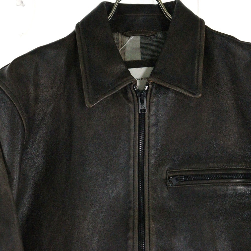 BANANA REPUBLIC(バナナリパブリック) シングル ジップアップレザー ライダースジャケット ブラウン