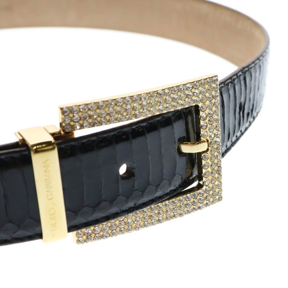 DOLCE & GABBANA(ドルチェアンドガッバーナ) ジルコニア ラインストーン付き パイソンベルト ブラック/ゴールド