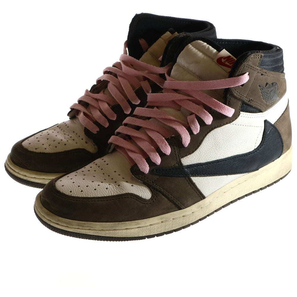 NIKE(ナイキ) ×TRAVIS SCOTT AIR JORDAN 1 RETRO HIGH OG TS SP トラヴィススコット エアジョーダン1 ハイカットスニーカー CD4487-100 ブラウン/ホワイト US10/28.0cm