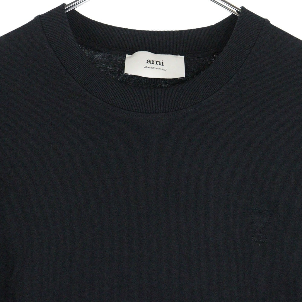 AMI Alexandre Mattiussi(アミアレクサンドルマテュッシ) Heavy Cotton T-Shirt ロゴ刺繍 クルーネック半袖カットソー ブラック UTS341.726