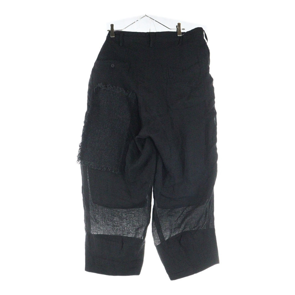 Yohji Yamamoto POUR HOMME(ヨウジヤマモト プールオム) 23SS リネンツイードパッチワークパンツ ブラック HZ-P92-334