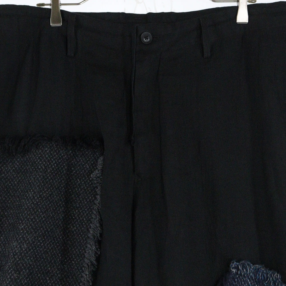Yohji Yamamoto POUR HOMME(ヨウジヤマモト プールオム) 23SS リネンツイードパッチワークパンツ ブラック HZ-P92-334