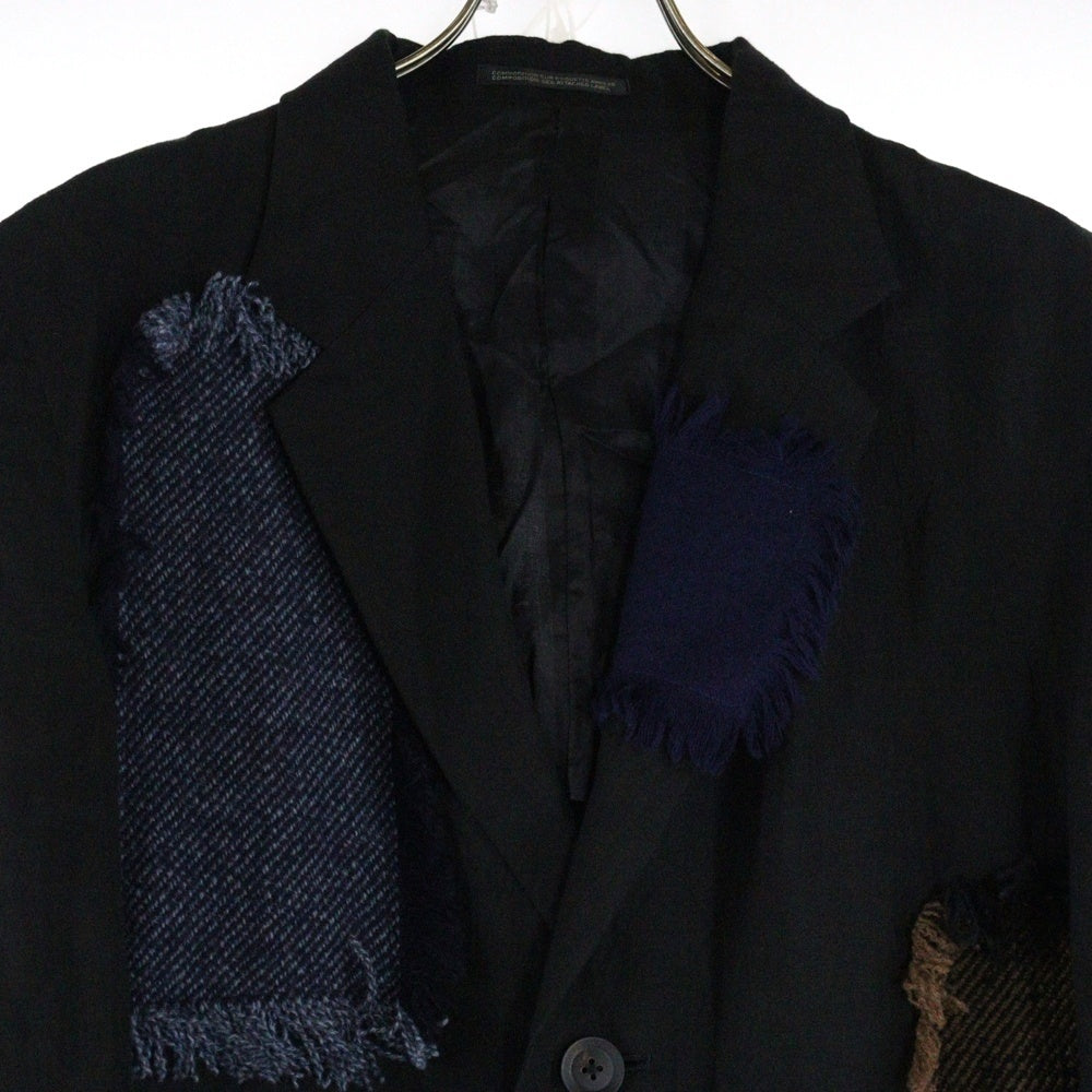 Yohji Yamamoto POUR HOMME(ヨウジヤマモト プールオム) 23SS リネンツイードパッチワークテーラードジャケット ブラック HZ-J76-334