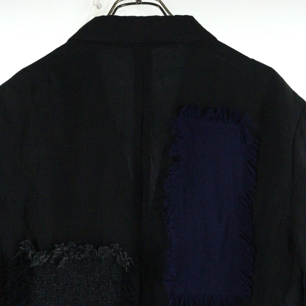 Yohji Yamamoto POUR HOMME(ヨウジヤマモト プールオム) 23SS リネンツイードパッチワークテーラードジャケット ブラック HZ-J76-334
