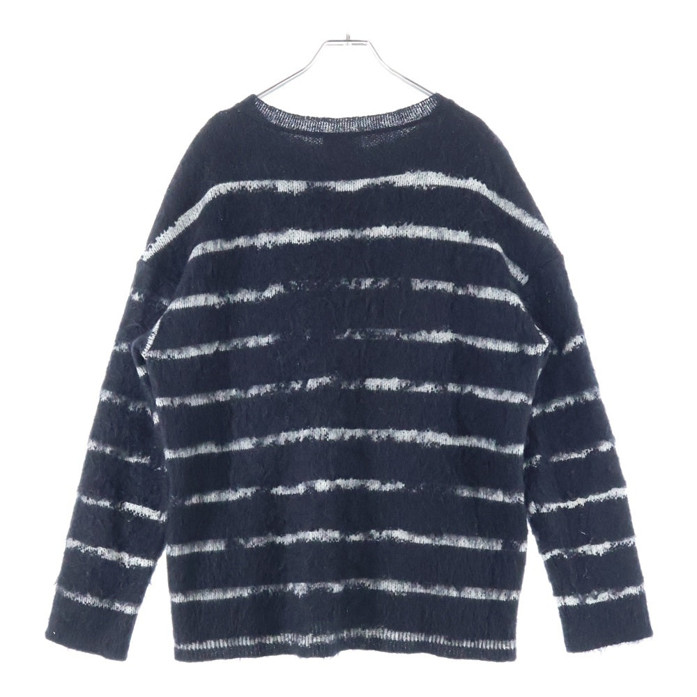 SAINT LAURENT PARIS(サンローランパリ) Interrupted Striped Mohair Blend Pullover ボーダー クルーネックモヘアニット ブラック 663411 Y75BX