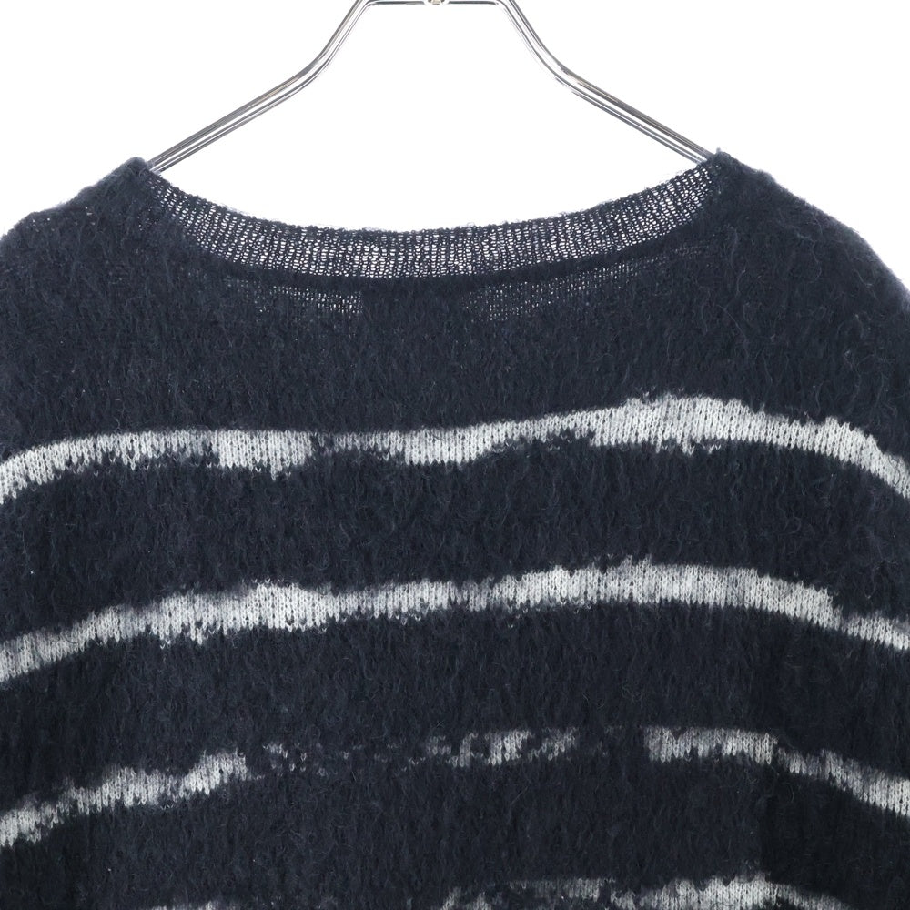 SAINT LAURENT PARIS(サンローランパリ) Interrupted Striped Mohair Blend Pullover ボーダー クルーネックモヘアニット ブラック 663411 Y75BX