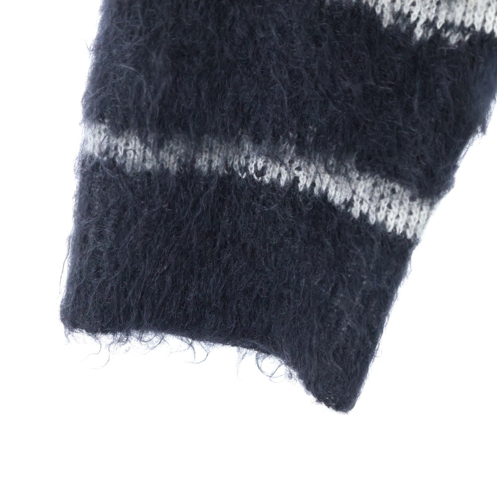 SAINT LAURENT PARIS(サンローランパリ) Interrupted Striped Mohair Blend Pullover ボーダー クルーネックモヘアニット ブラック 663411 Y75BX
