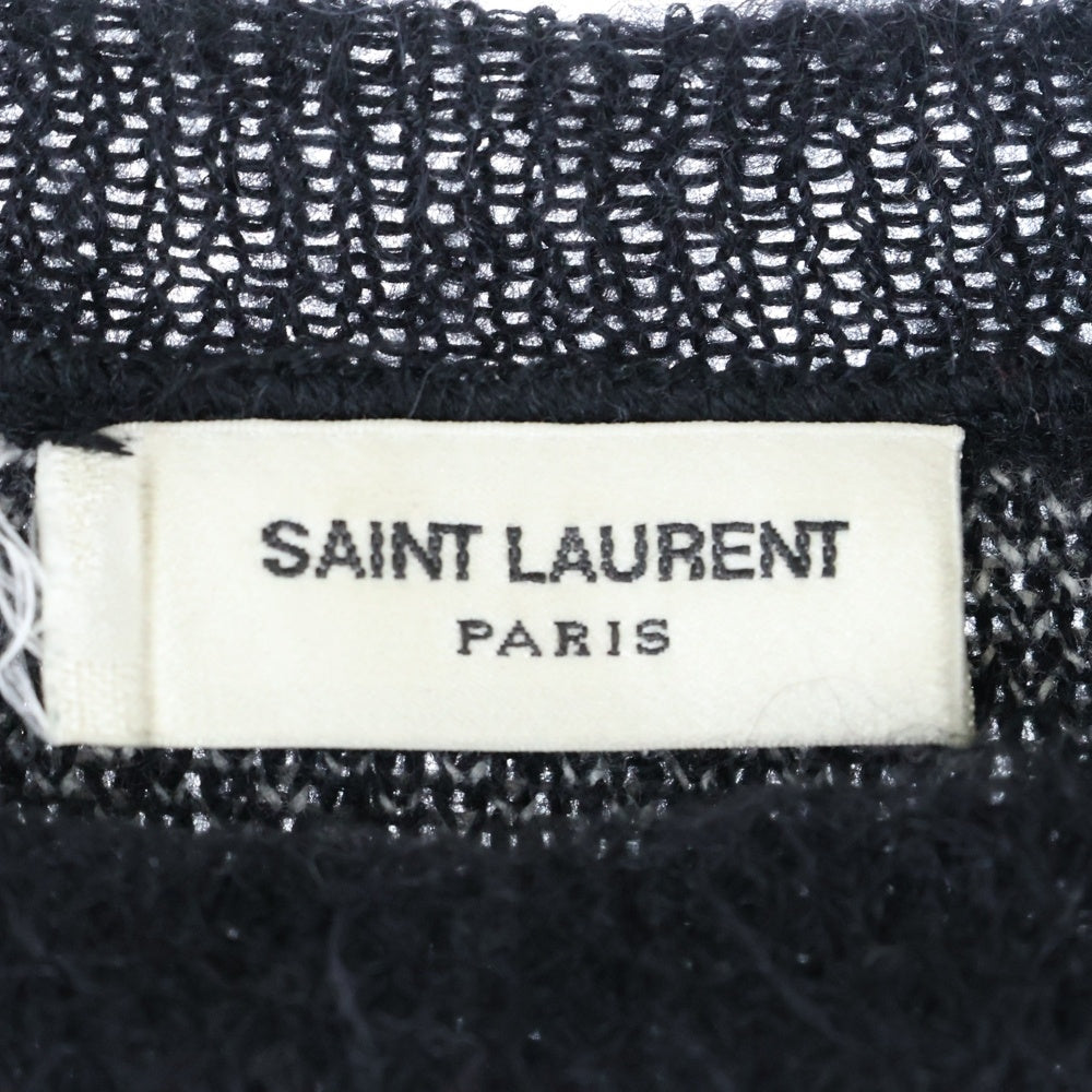 SAINT LAURENT PARIS(サンローランパリ) Interrupted Striped Mohair Blend Pullover ボーダー クルーネックモヘアニット ブラック 663411 Y75BX