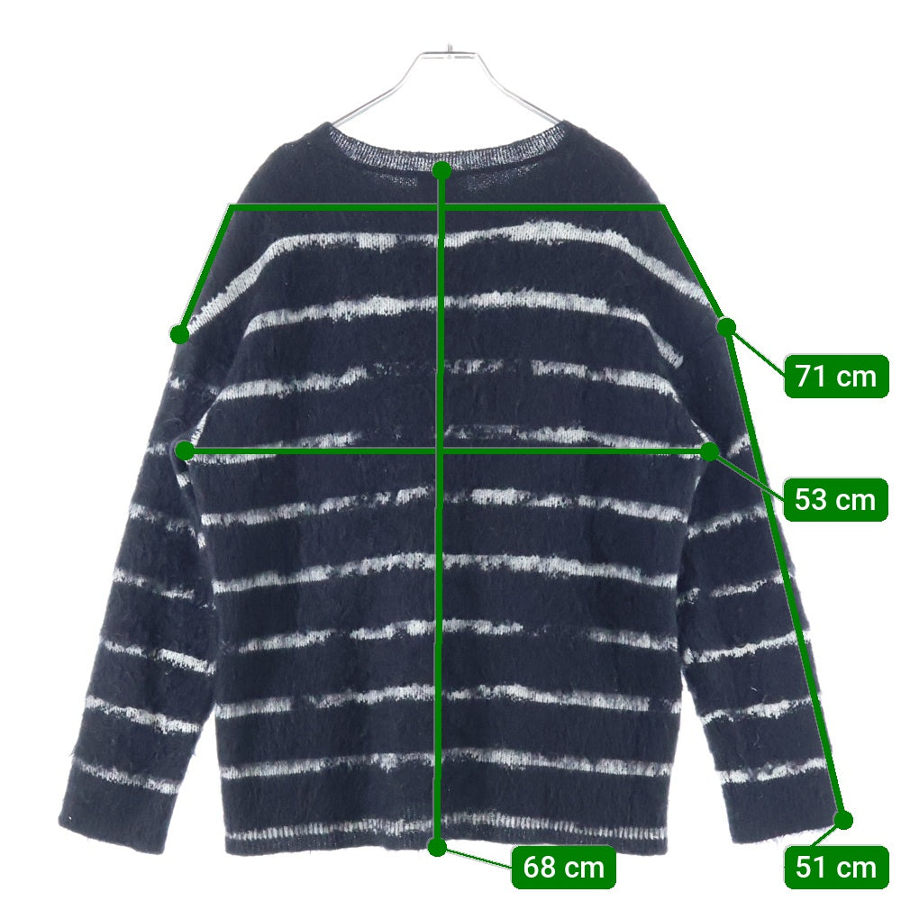 SAINT LAURENT PARIS(サンローランパリ) Interrupted Striped Mohair Blend Pullover ボーダー クルーネックモヘアニット ブラック 663411 Y75BX