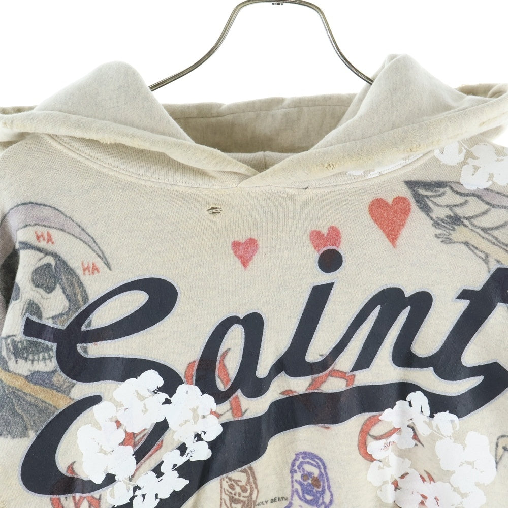 SAINT MICHAEL(セントマイケル) ×DENIM TEARS HOODIE GREENAFFITTI ×デニムティアーズ 総柄プルオーバーパーカー SM-S22-0000-083 グレー