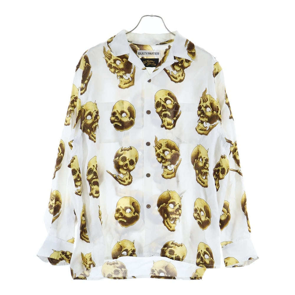 WACKO MARIA(ワコマリア) 24AW 56TATTOO STUDIO SKULL HAWAIIAN SHIRT L／S スカル総柄 ハワイアンロングスリーブシャツ ホワイト 56TS-WM-HI14