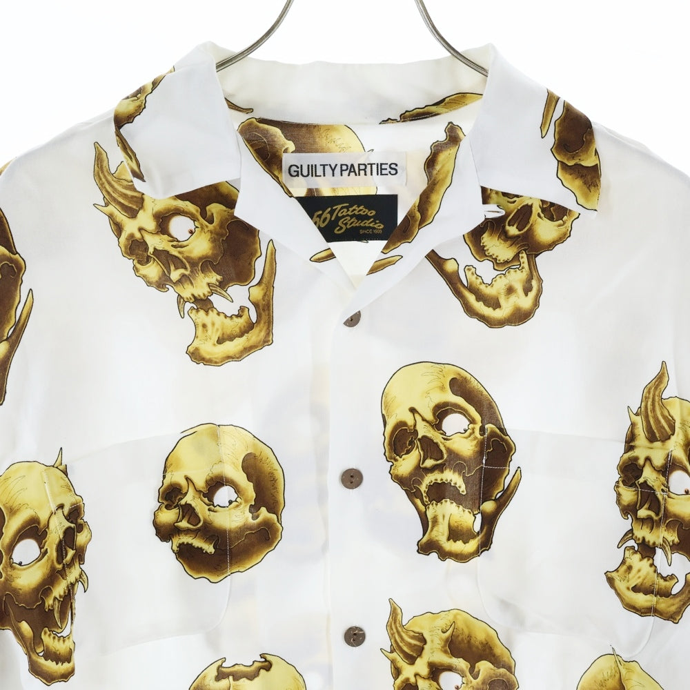 WACKO MARIA(ワコマリア) 24AW 56TATTOO STUDIO SKULL HAWAIIAN SHIRT L／S スカル総柄 ハワイアンロングスリーブシャツ ホワイト 56TS-WM-HI14