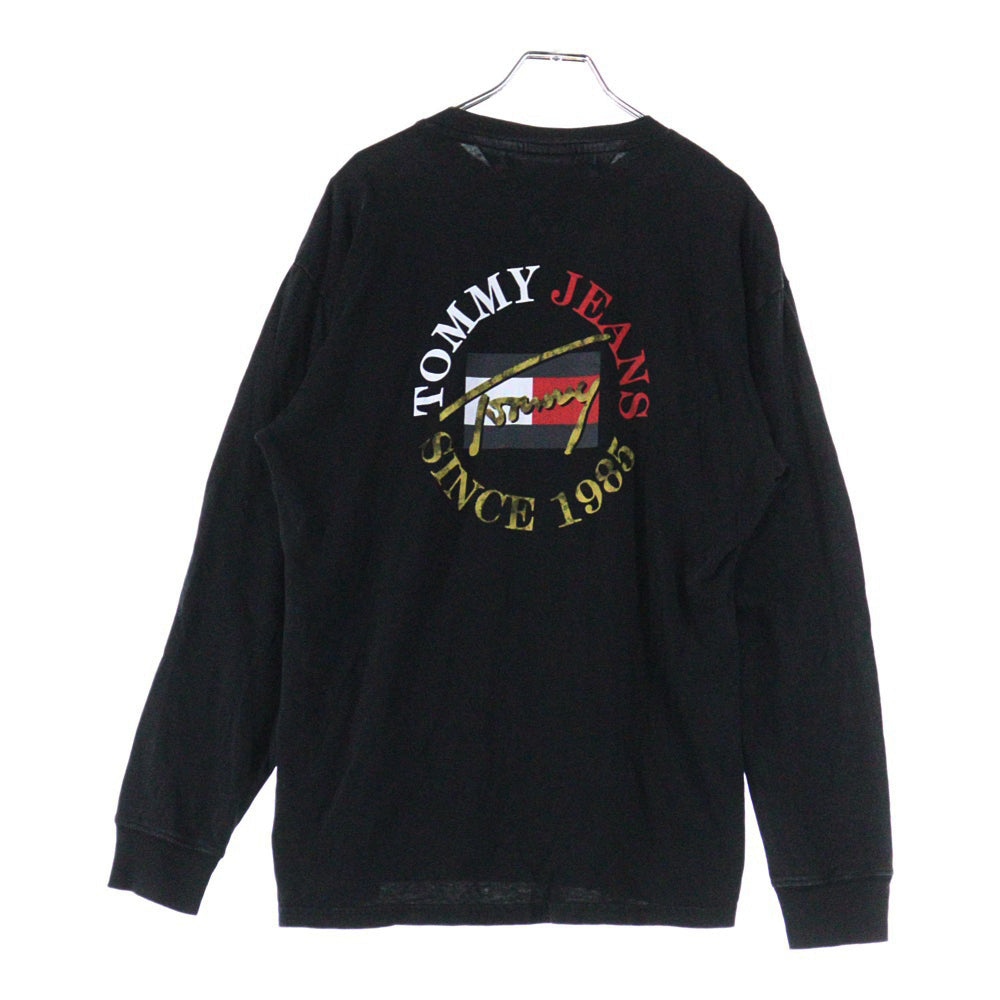 TOMMY JEANS(トミージーンズ) バッグロゴプリント 長袖クルーネックTシャツカットソー ブラック