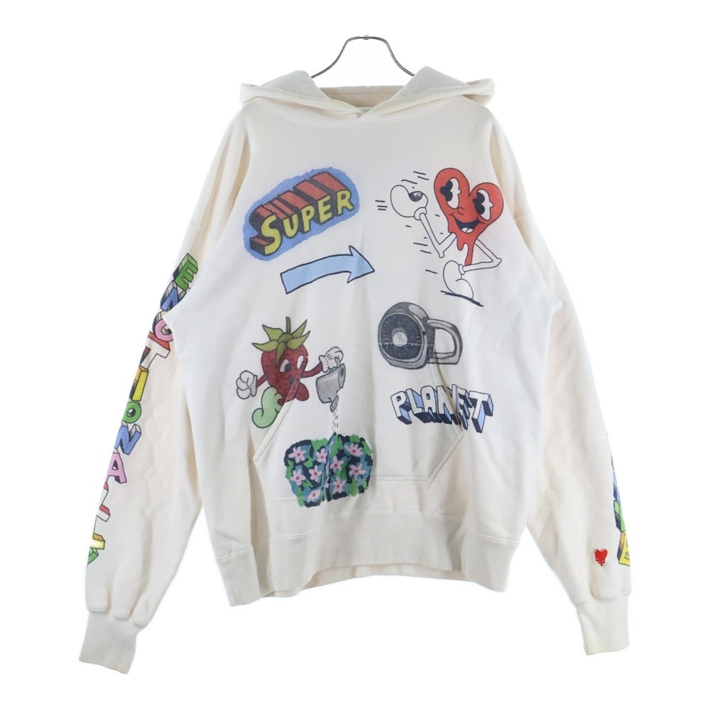 Emotionally Unavailable(エモーショナリー アンアヴェイラブル) SUPER HOODIE 総柄プリント プルオーバーパーカー ホワイト EU-A21-0000-009