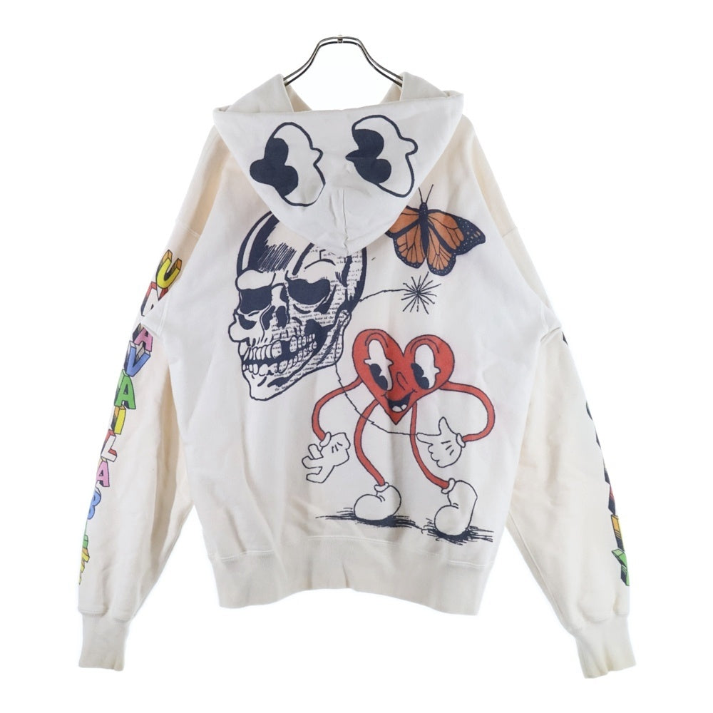 Emotionally Unavailable(エモーショナリー アンアヴェイラブル) SUPER HOODIE 総柄プリント プルオーバーパーカー ホワイト EU-A21-0000-009