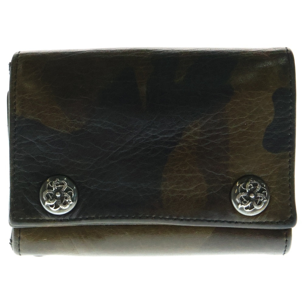 CHROME HEARTS(クロムハーツ) 3FOLD 3フォールド ケルティックボタン スターレザーパッチ 迷彩柄 レザーウォレット 財布 カーキ BCA364