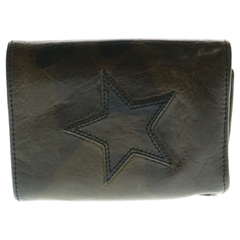 CHROME HEARTS(クロムハーツ) 3FOLD 3フォールド ケルティックボタン スターレザーパッチ 迷彩柄 レザーウォレット 財布 カーキ BCA364