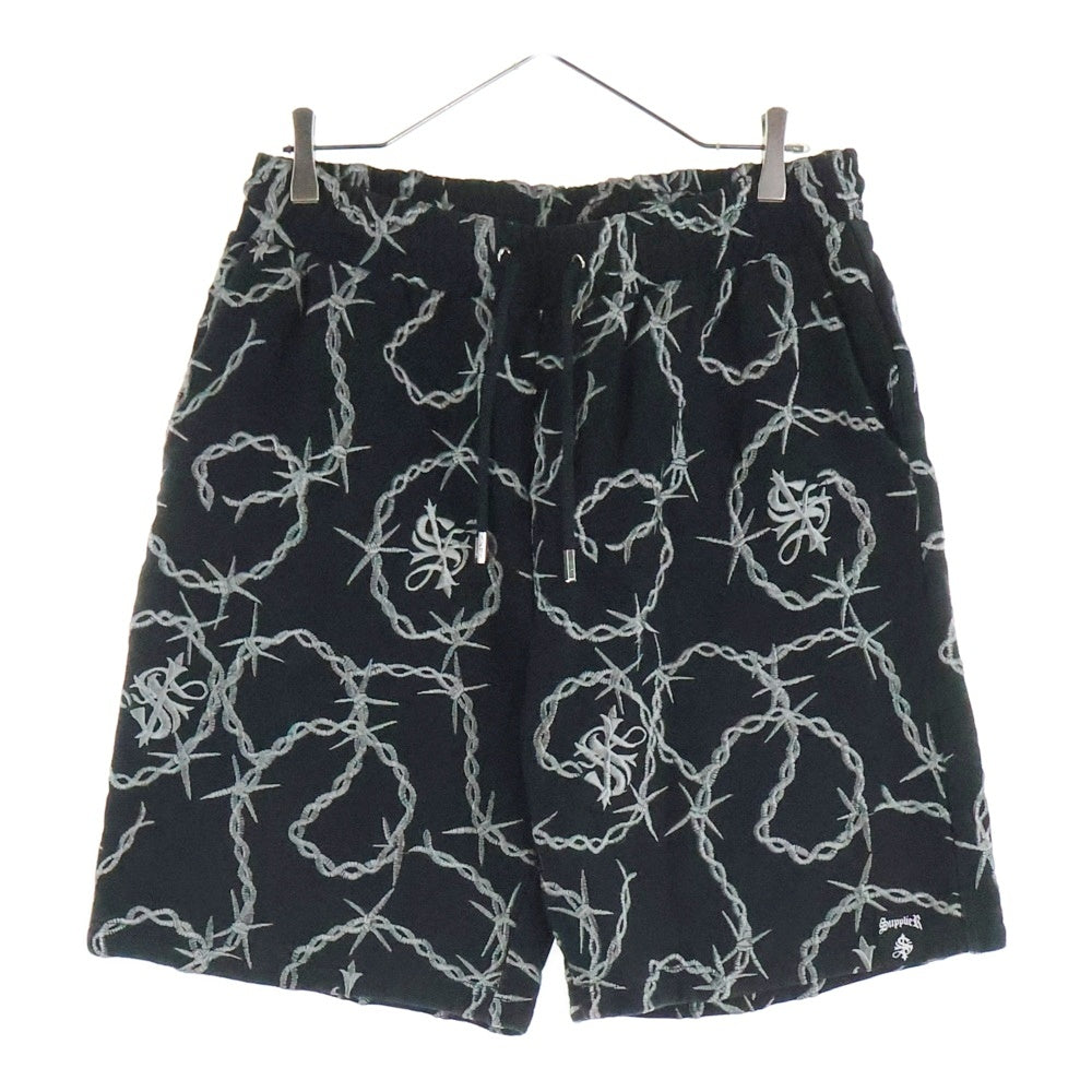 SUPPLIER(サプライヤ) CROSS CHAIN EMBROIDERY HALF PANTS クロスチェーン スウェットハーフパンツ ブラック