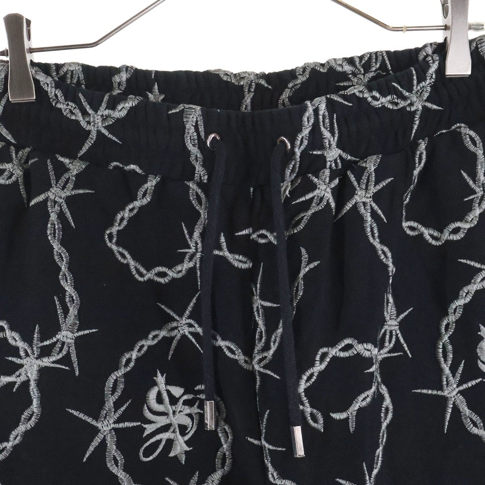 SUPPLIER(サプライヤ) CROSS CHAIN EMBROIDERY HALF PANTS クロスチェーン スウェットハーフパンツ ブラック