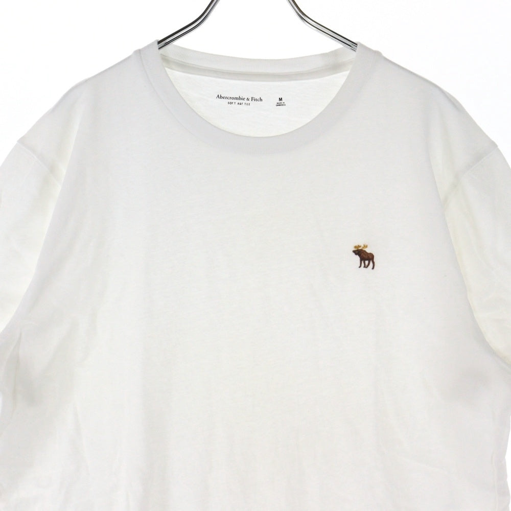 Abercrombie&Fitch(アバクロンビーアンドフィッチ) 刺繍ロゴ クルーネック半袖Tシャツ ホワイト