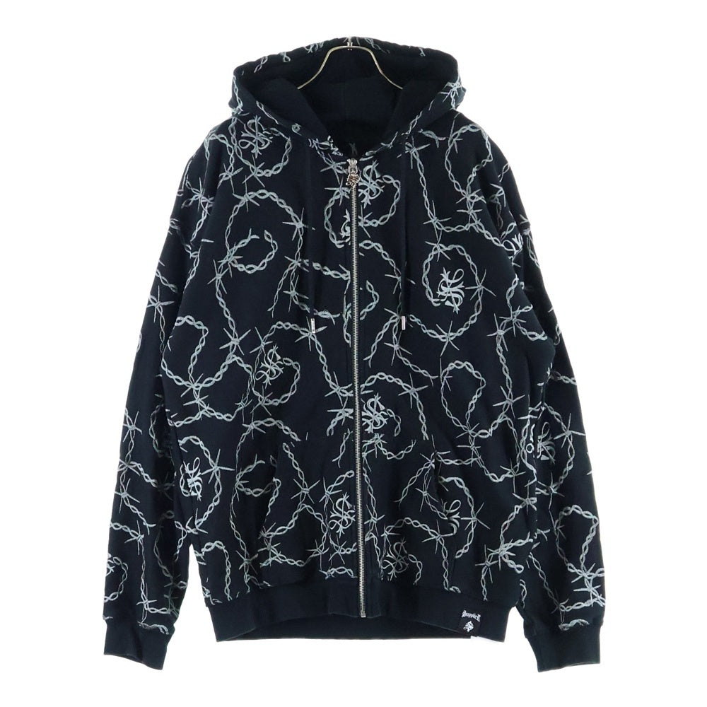SUPPLIER(サプライヤ) CROSS CHAIN EMBROIDERY ZIP HOODIE クロスチェーン ジップアップフーディパーカー ブラック